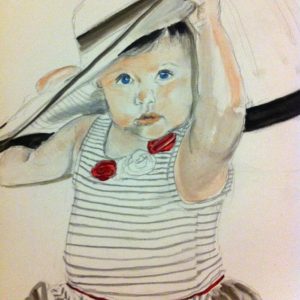 Watercolor girl with hat